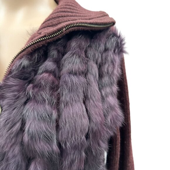 Yarns By Mode Brown Y2K Sweater Jacket Fur Vest Full Zip Long Sleeve M - Picture 5 of 10